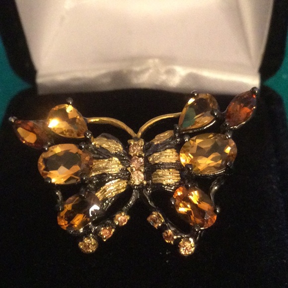 Exquisite Genuine Citrine Butterfly Ring - Picture 2 of 9